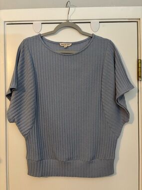 Parallel Skies Women's Light Blue Ribbed Scoop-Neck top